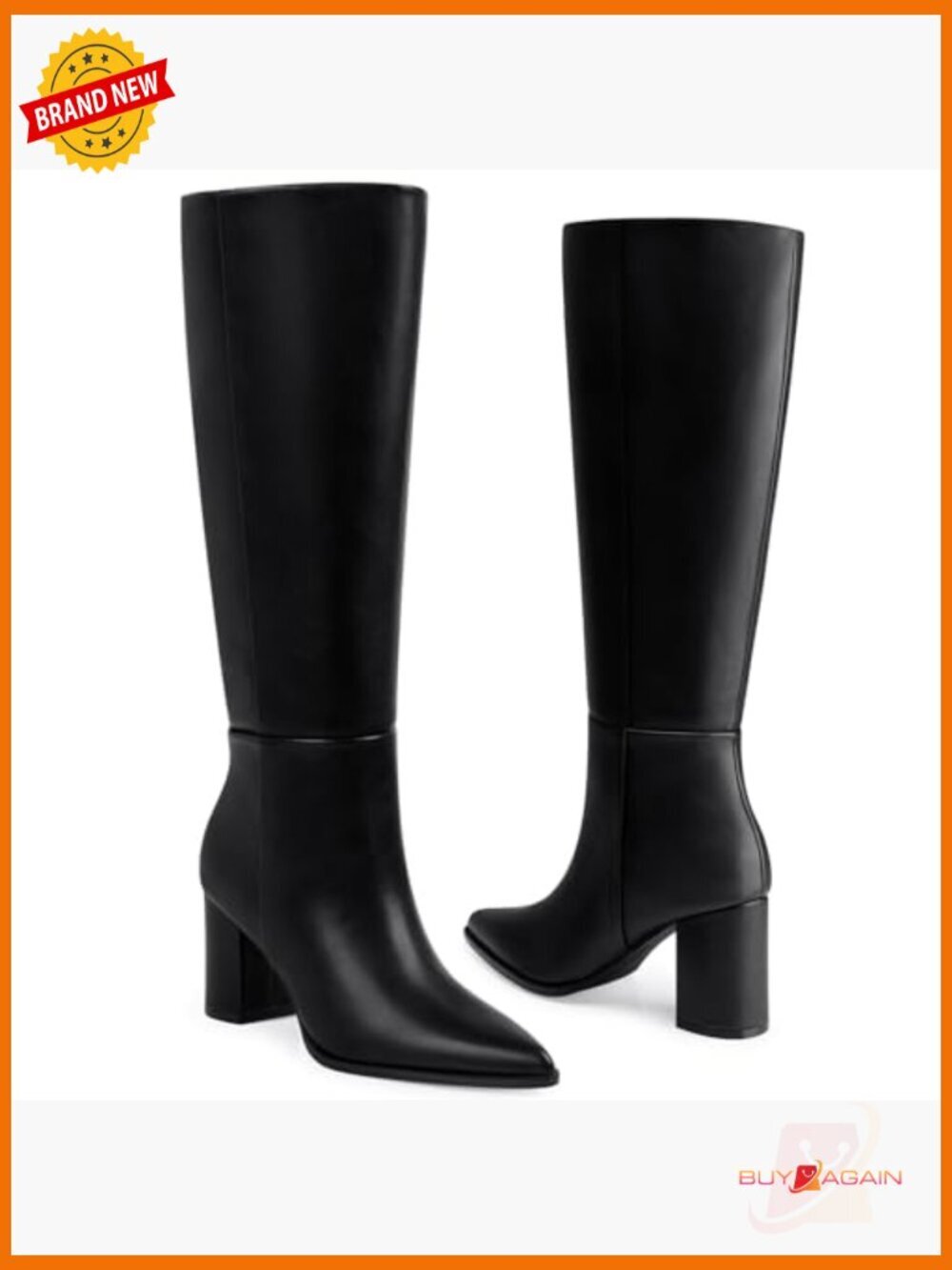 Women's Knee High Boots Pointed Toe Chunky Heel Wide Calf Office Fashion - Picture 4 of 7